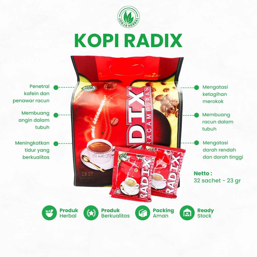 Jual Kopi Radix HPA Malaysia Asli Sevel 7 Elemen Herbal Pilihan Isi 32 ...