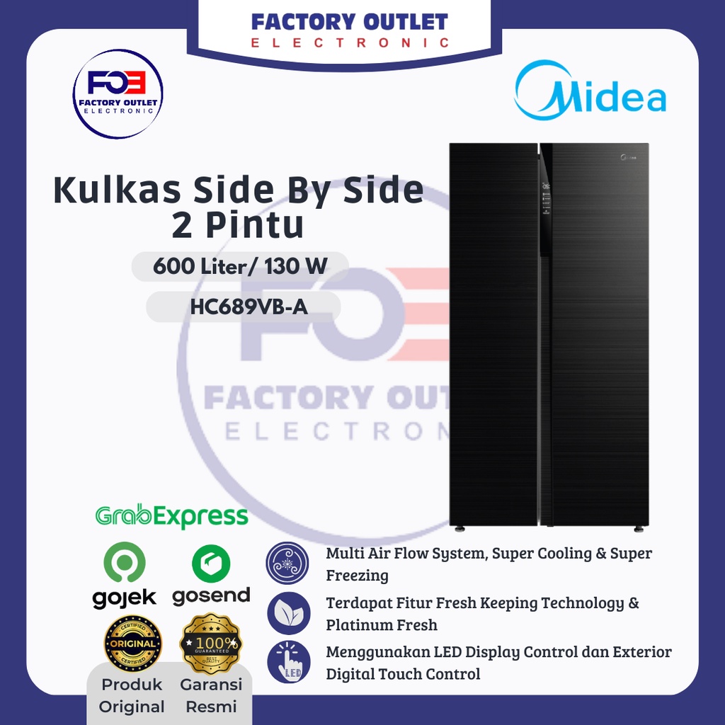 Jual MIDEA HC689VB-A Kulkas Side By Side 2 Pintu 600 L Black | Shopee ...