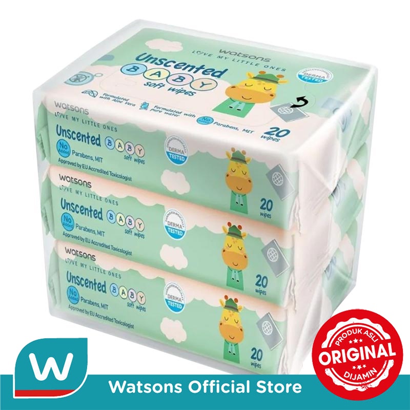 Jual WATSONS Unscented Baby Wipes (Emboss) 20S*3 | Shopee Indonesia