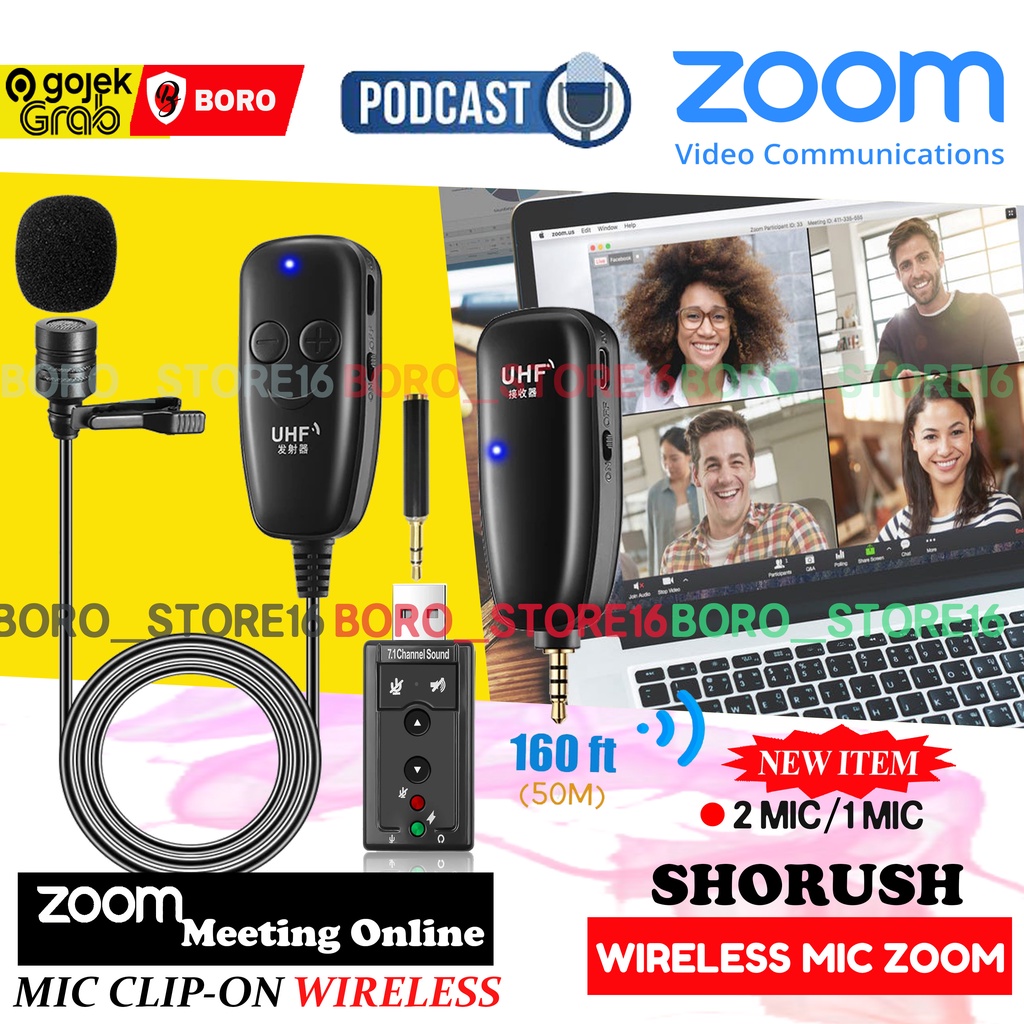 Shorush Microphone Mic Clip On Wireless USB PC Laptop Zoom Webinar Podcast Teleconference Meeting