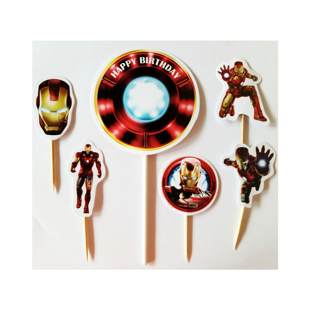Jual isi 6 hiasan kue ulang tahun cake topper karakter IronMan IRONMAN