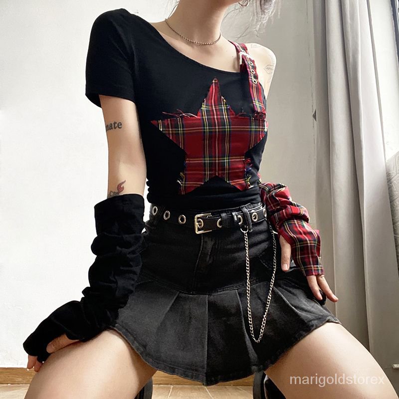 Jual Y2k gothic harajuku skeleton rib punk crop top/Kaos Atasan Wanita ...