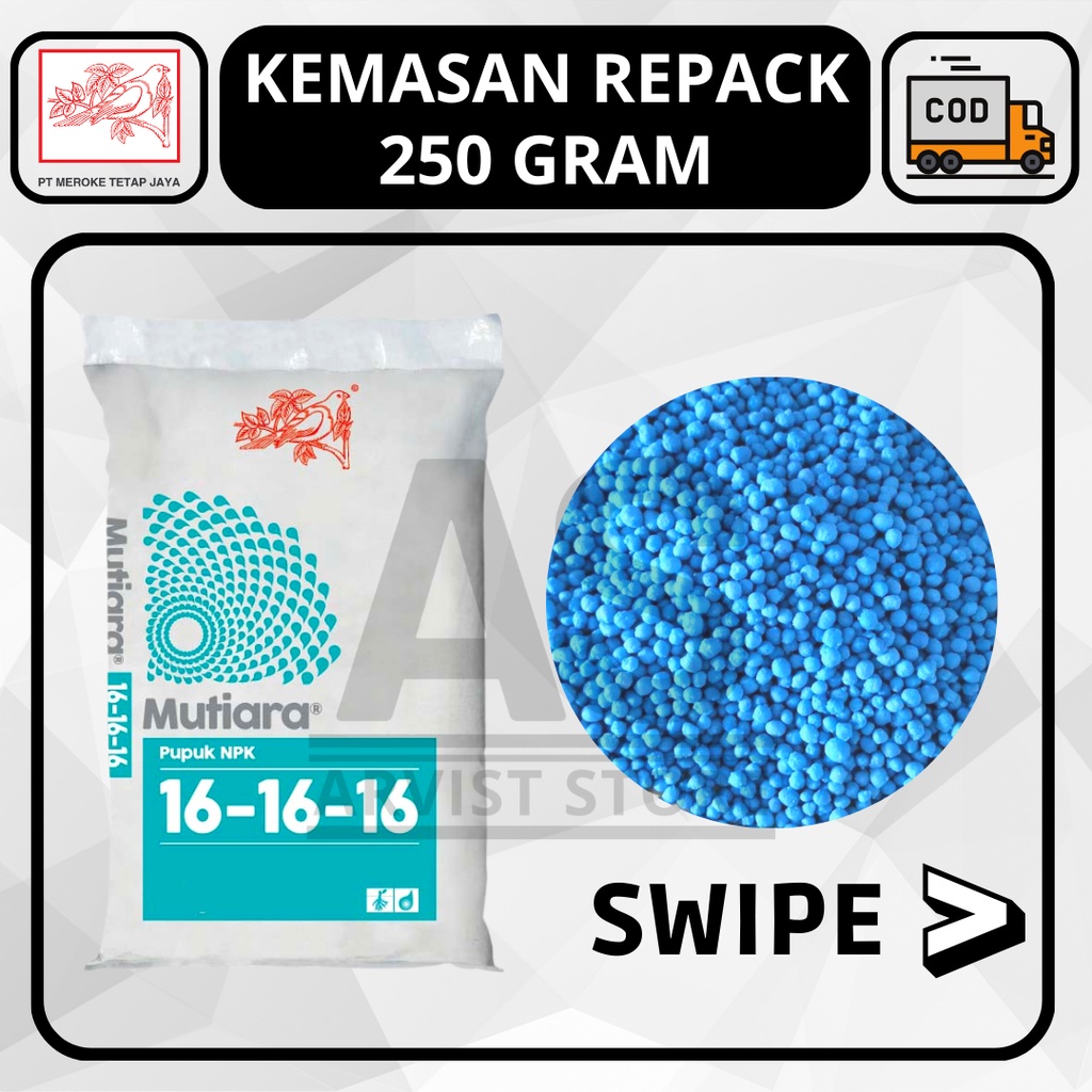PUPUK MUTIARA NPK 16-16-16 MEROKE KEMASAN REPACK 250 GRAM