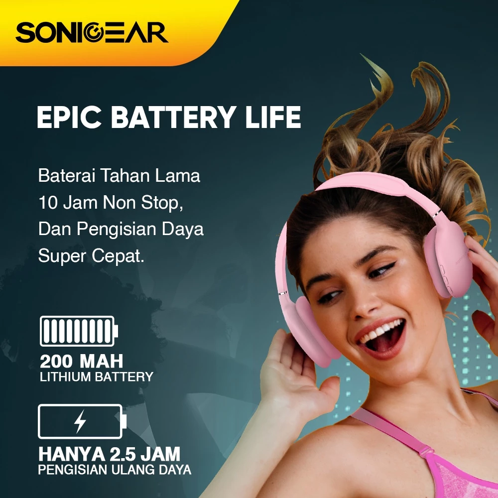 Headset Bluetooth Headphone Wireless SonicGear AirPhone 6 with Mic | Up to 10 Hours PlayTime Bundle Stand Headset