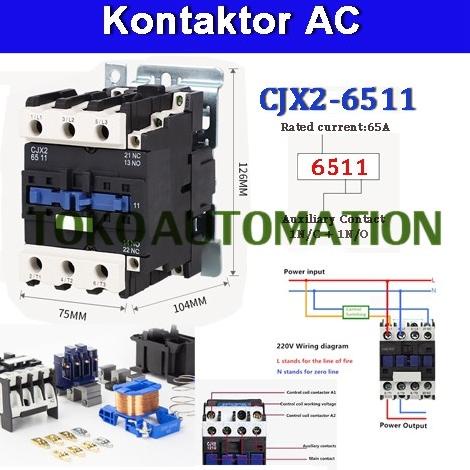 Jual CJX2-6511 CJX2 6511 220V AC 65A 1NO 1NC Contactor Relay SD62 ...