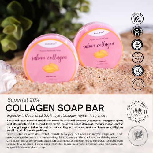 Sabun collagen soap bar menghilangkan bekas luka mengurangi keriput & menyamarkan selulit organik natural rempah handmade semua jenis kulit & umur Aman eco friendly & zero waste by mamimoe mamamu