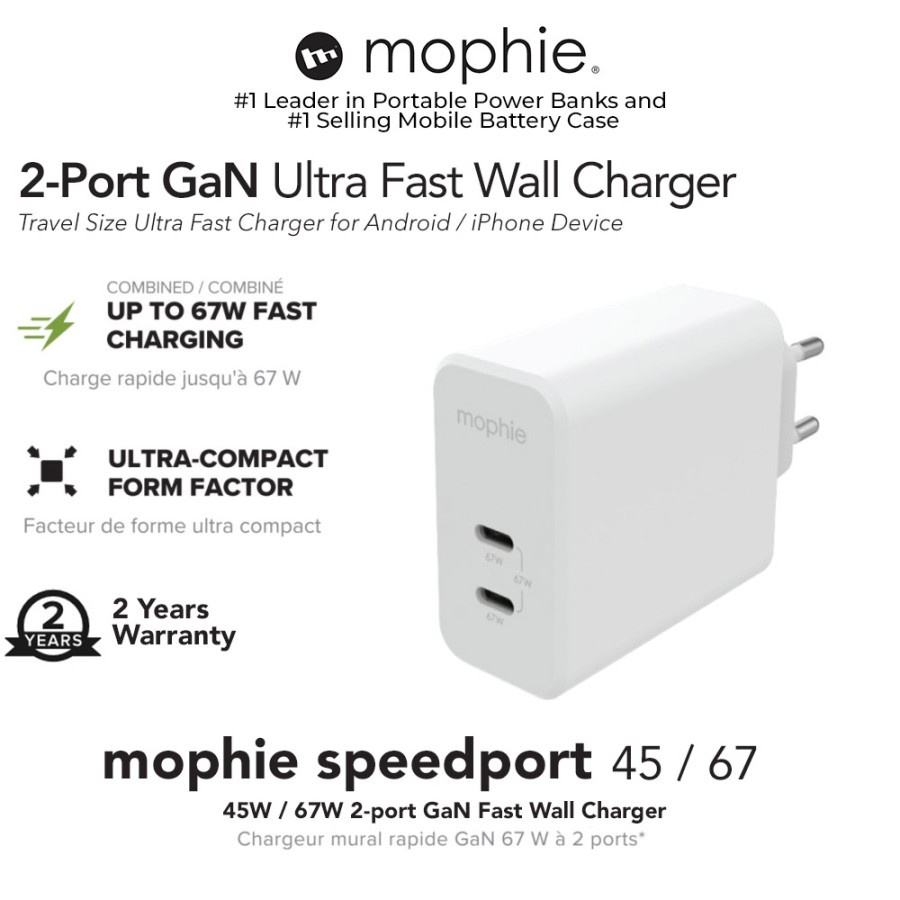 Jual Charger GaN 65W Fast Charging 45W PD Power Adapter - Mophie ...