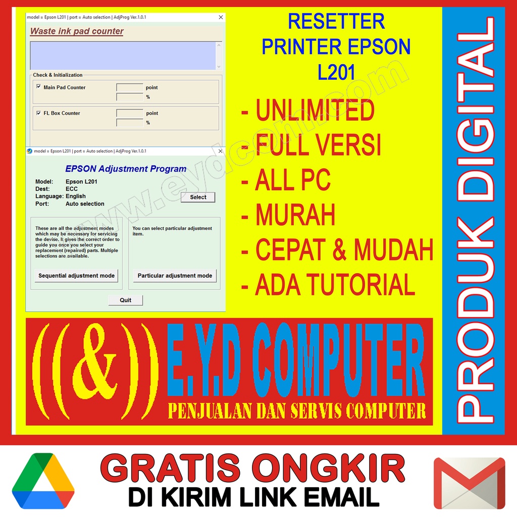 Jual RESSETER EPSON L201 ALL PC UNLIMITED BANYAK PC FULL VERSI RESETTER ...