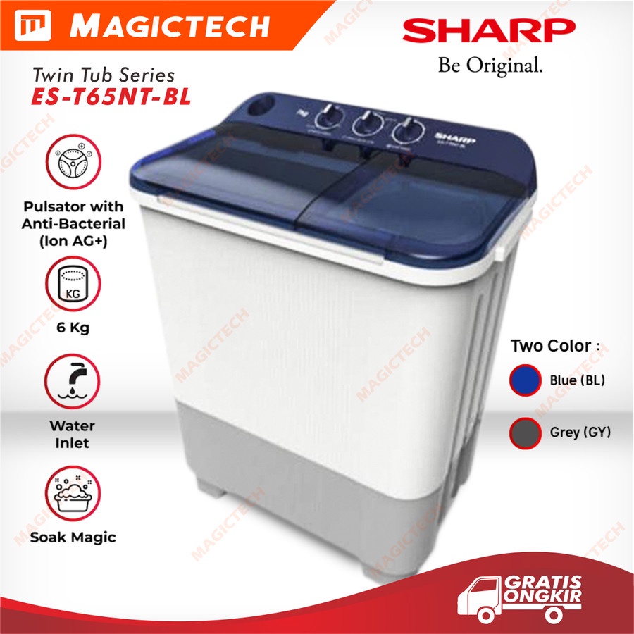 Jual MESIN CUCI SHARP 6 KG ES-T65NT-BL / 65NT 2 TABUNG MANUAL BIRU ...