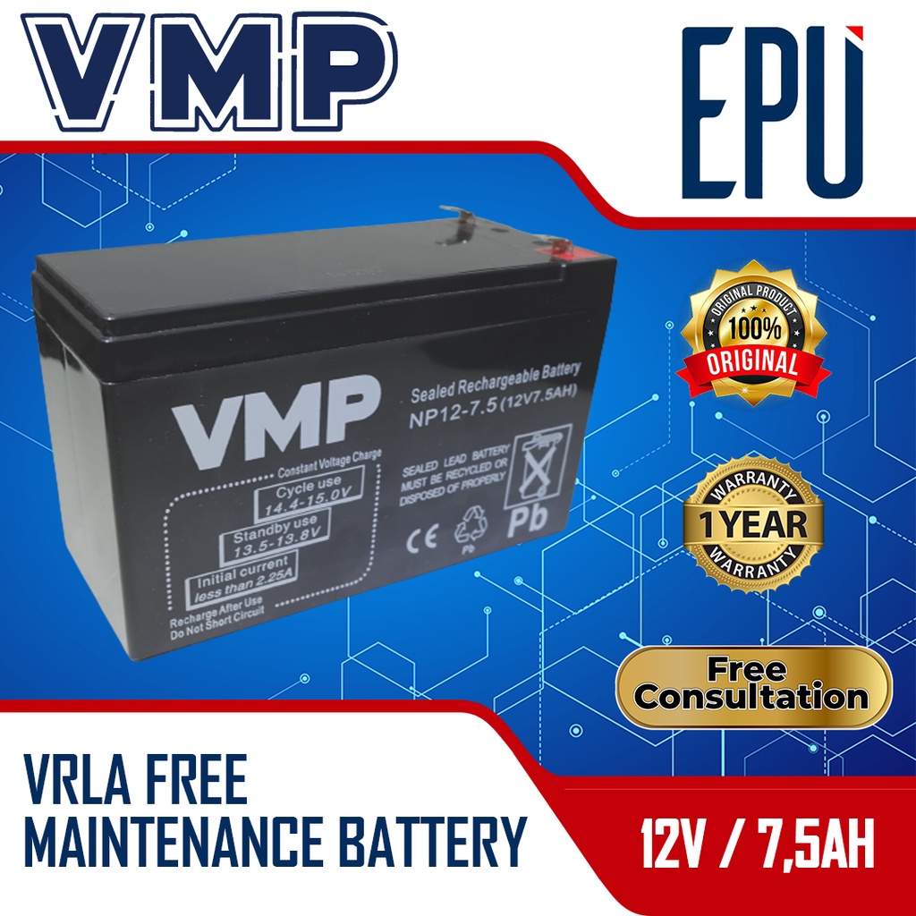 Jual Aki UPS VMP 12V 7.5AH 7AH 7.2AH Baterai UPS Aki Kering Batere ...