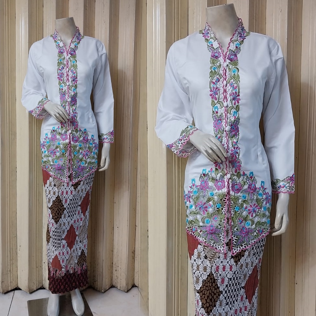 Jual Kebaya Encim Bordir Kombinasi Lengan Panjang Ukuran Sampai Jumbo Bahan Katun Imah Huggo