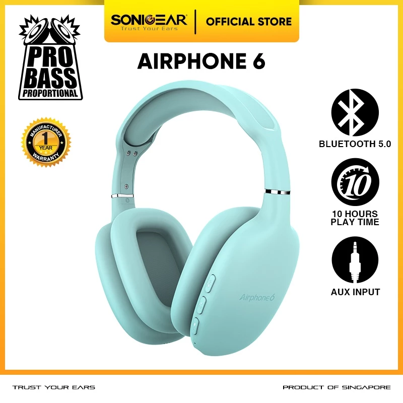 Headset Bluetooth Headphone Wireless SonicGear AirPhone Series Warna Mint