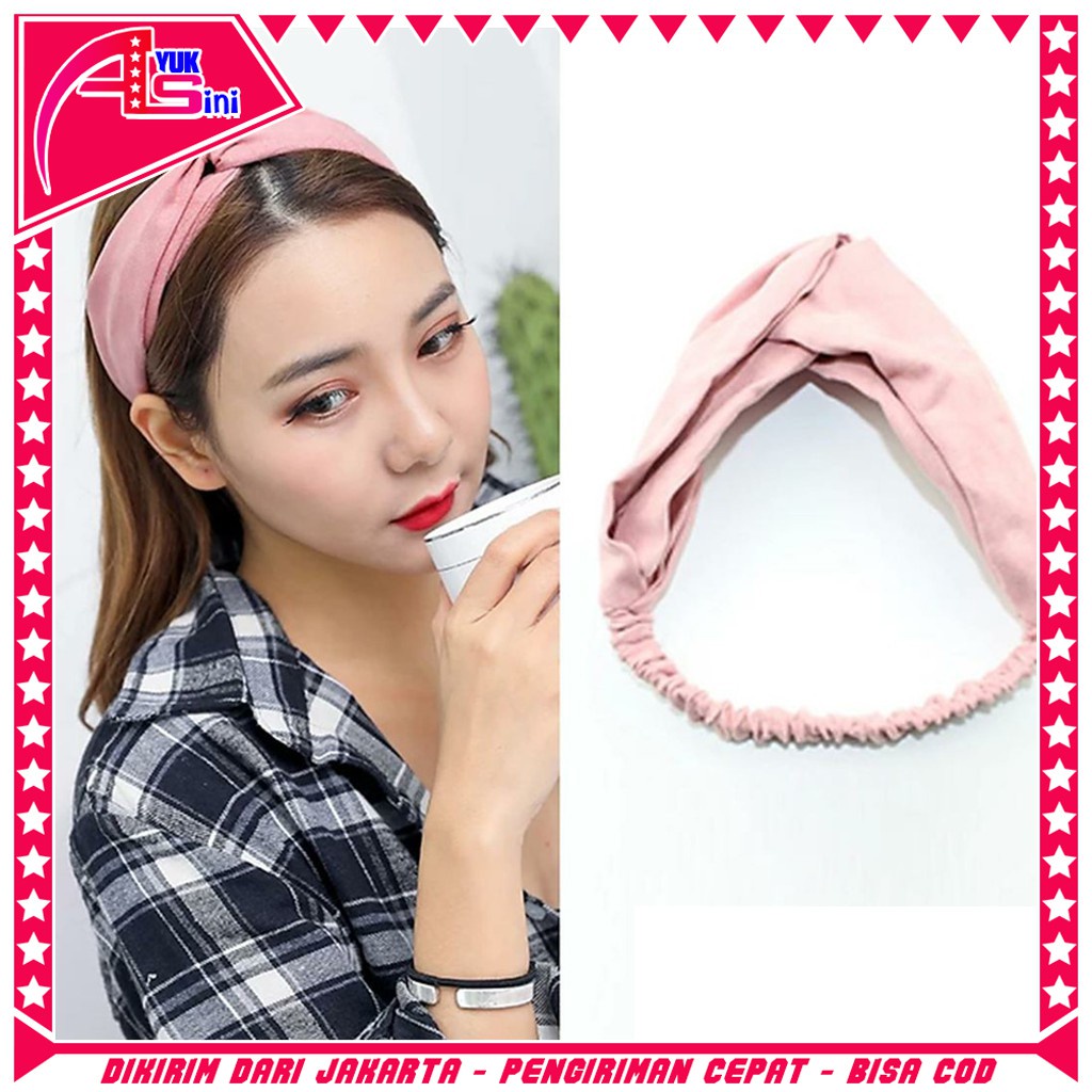 Jual As Premium Bandana Simpul Twist Elastis Ala Korea Untuk Wanita Bando Polos Bisa Cod 