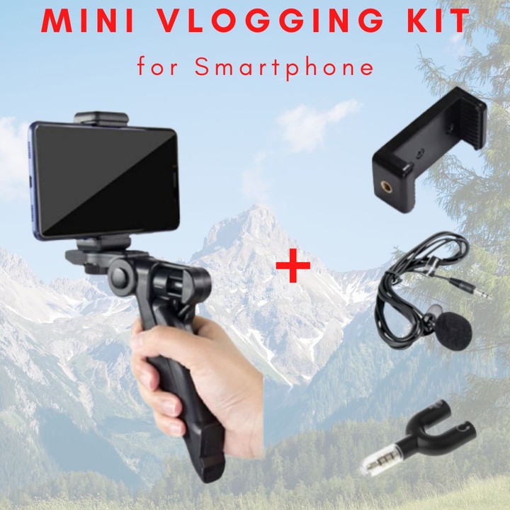 (Upgrade) Paket Vlog Youtuber Murah Untuk Pemula Mic Clip On Splitter Tripod Min