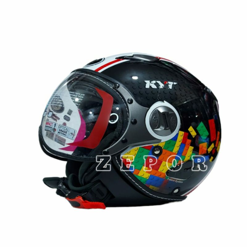 Jual Helm KYT ELSICO Motif Seri 5 Black White Glossy Retro Classic