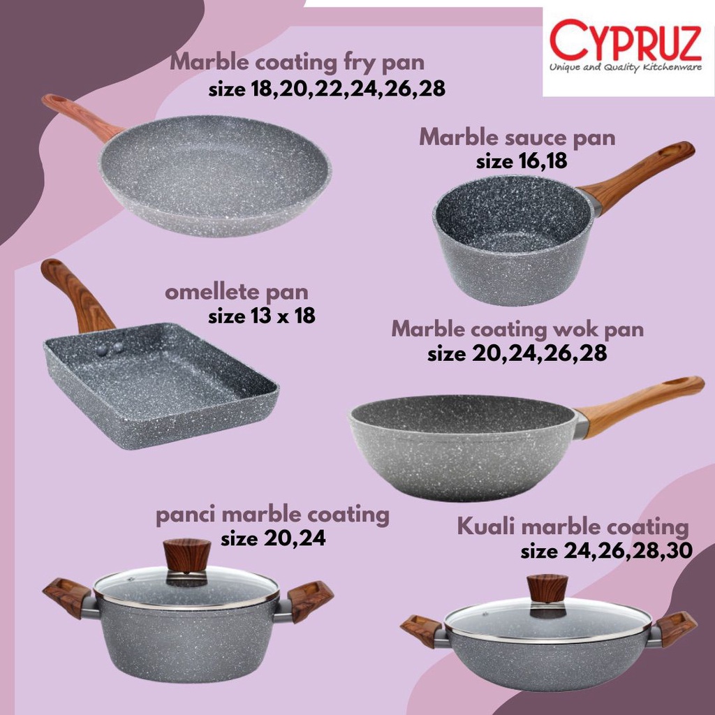 Jual Cypruz Marble Variasi Frypan Saucepan Fry Wok Panci Kuali Wajan Anti Lengket Cookware