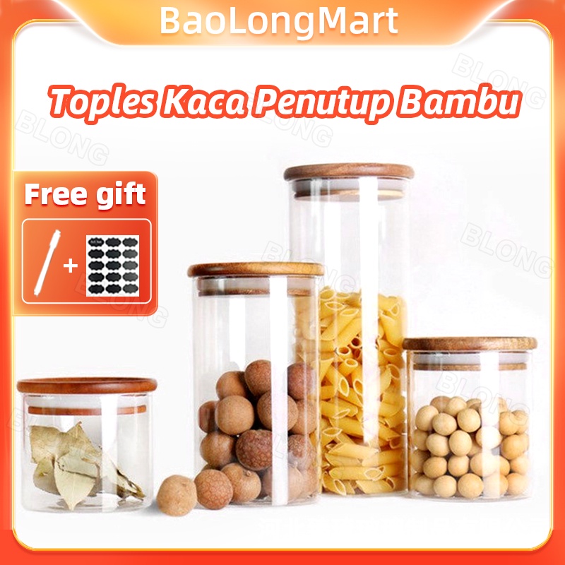 Jual Toples Kaca Tutup Kayu Makanan Kedap Udara Penyimpanan Jar Bumbu Snack Serbaguna Jar