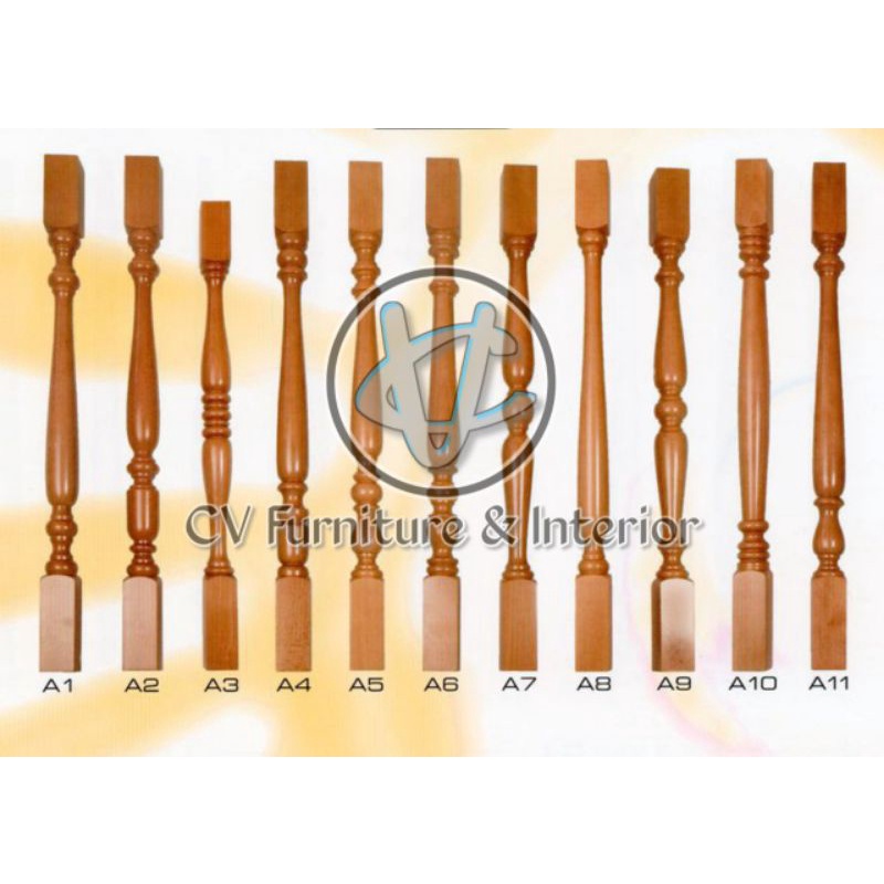 Jual KB04 Pion Tiang Tangga Pagar Kayu Jati Natural Non Finishing 70