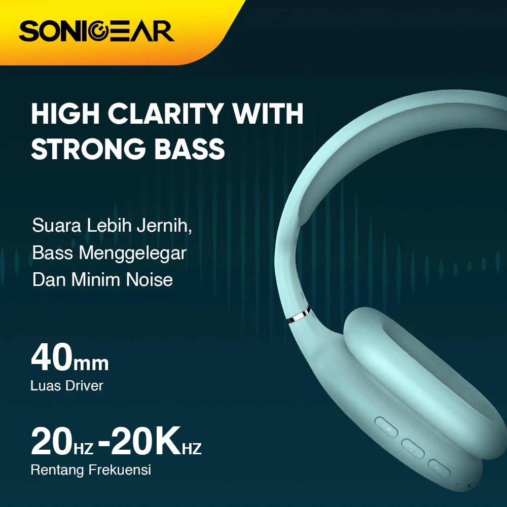 Headset Bluetooth Headphone Wireless SonicGear AirPhone Series Warna Mint