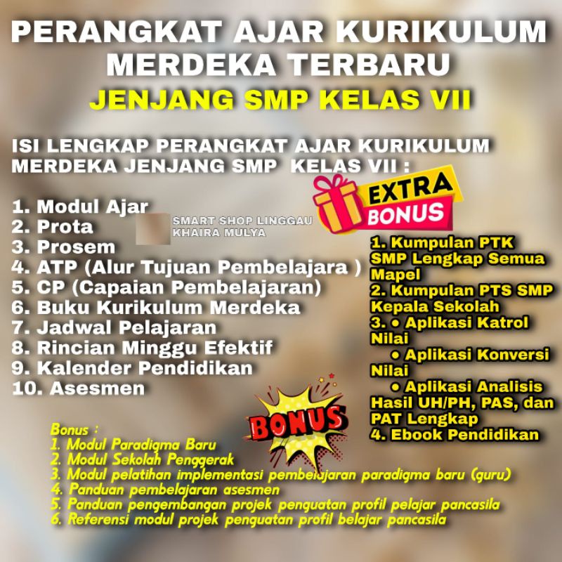 Jual PERANGKAT AJAR KURIKULUM MERDEKA JENJANG SMP KELAS VII (TUJUH) DAN ...