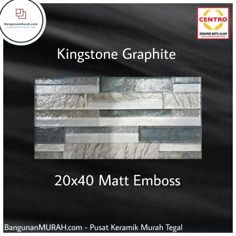 Jual Centro Keramik Dinding 20x40 Kingstone Graphite Motif Batu Alam