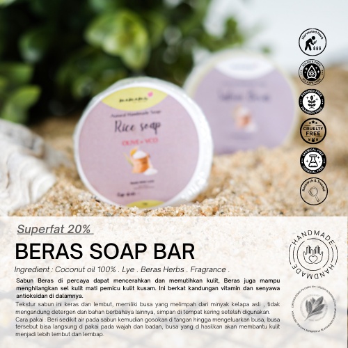 Sabun beras soap bar dipercaya dapat memutihkan wajah & badan sabun organik natural herbal rempah handmade busui bumil semua jenis kulit & umur Aman eco friendly & zero waste by mamimoe mamamu