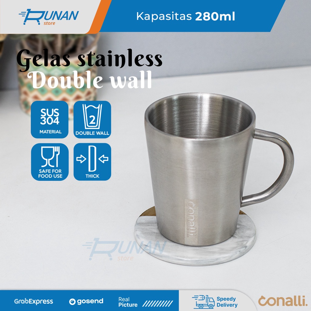 Jual Gelas Stainless Double Wall Conalli 280 Ml Cangkir Kopi Mug Camping Shopee Indonesia 4766