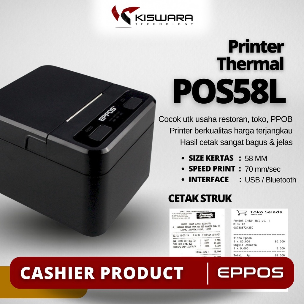 Jual Printer Thermal Eppos Plus Mm Pos L Usb Bluetooth Shopee