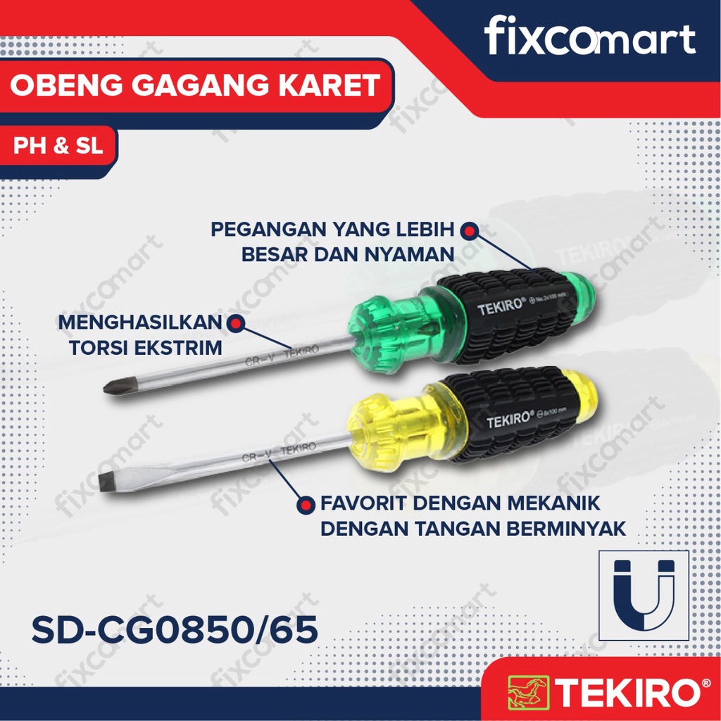 Jual Tekiro Obeng Gagang Karet Plus (+) dan minus (-) / Cushion Grip ...