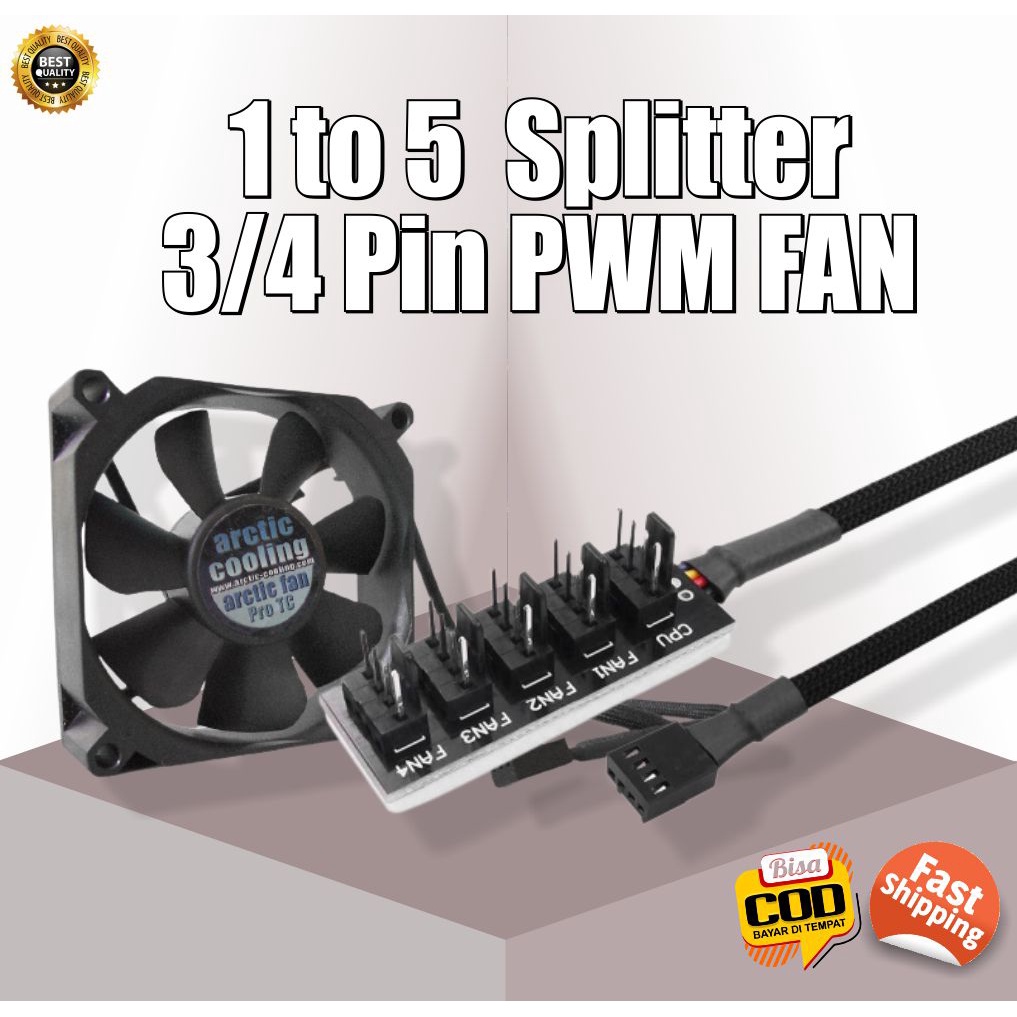 Jual Fan Splitter 3/4Pin 1 to 5 PWM Fan PC Case Cooler Power Supply ...