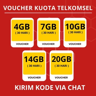 Voucher Kuota Data Telkomsel Bulanan 4GB 7GB 10GB 14GB 20GB | Kirim Kode Via Chat