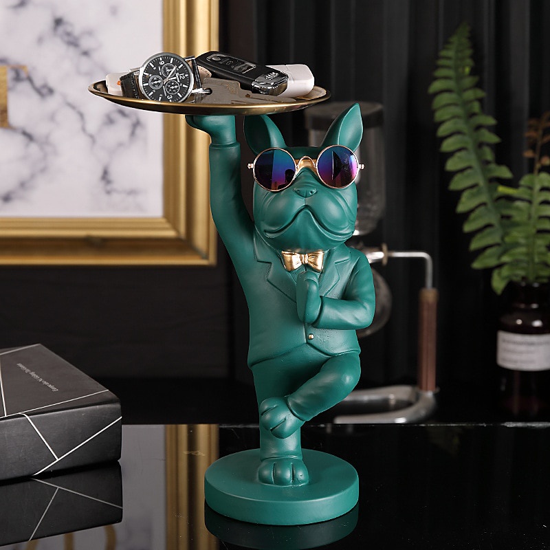 Bulldog Opslag Sculptuur, Hars Cool Hond Sculptuur Grote Mond Bulldog Sleutel Snackhouder Beeldje met Opberglade, Entree Ambachten Kunst Standbeeld Thuis Desktop Ornament Decoratie