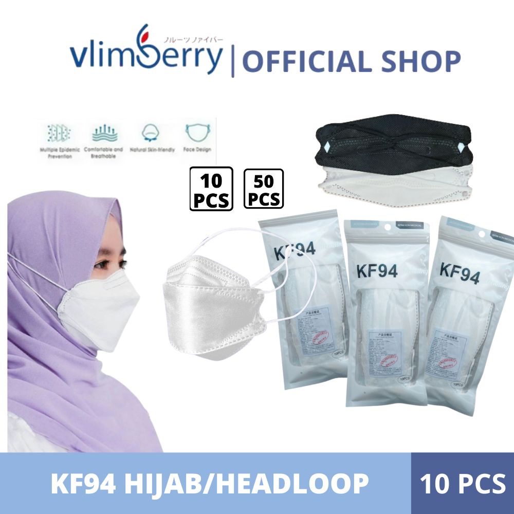 Jual Masker KF94 HIJAB HEADLOOP 4ply convex 4D impor KF 94 | Shopee ...