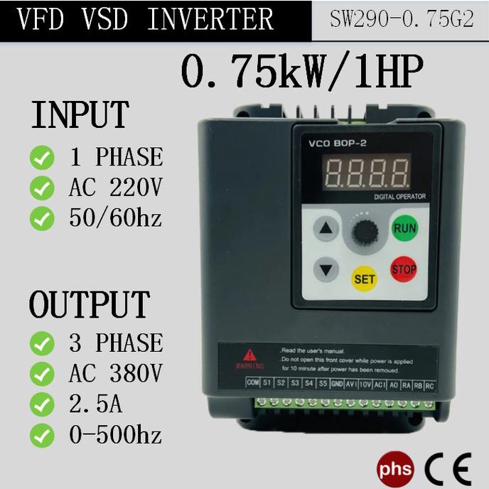 Jual VFD VSD Inverter Input 1 Phase 220V Output 3 Phase 380V | Shopee ...