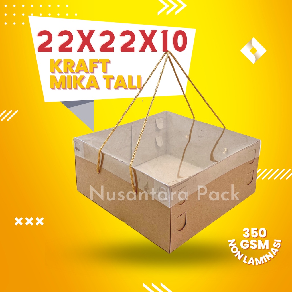 Jual Dus Kraft Mika Tali Box Kue Tart Cake Roti Hampers Kotak Kemasan 22x22x10 Cm Shopee Indonesia 9720