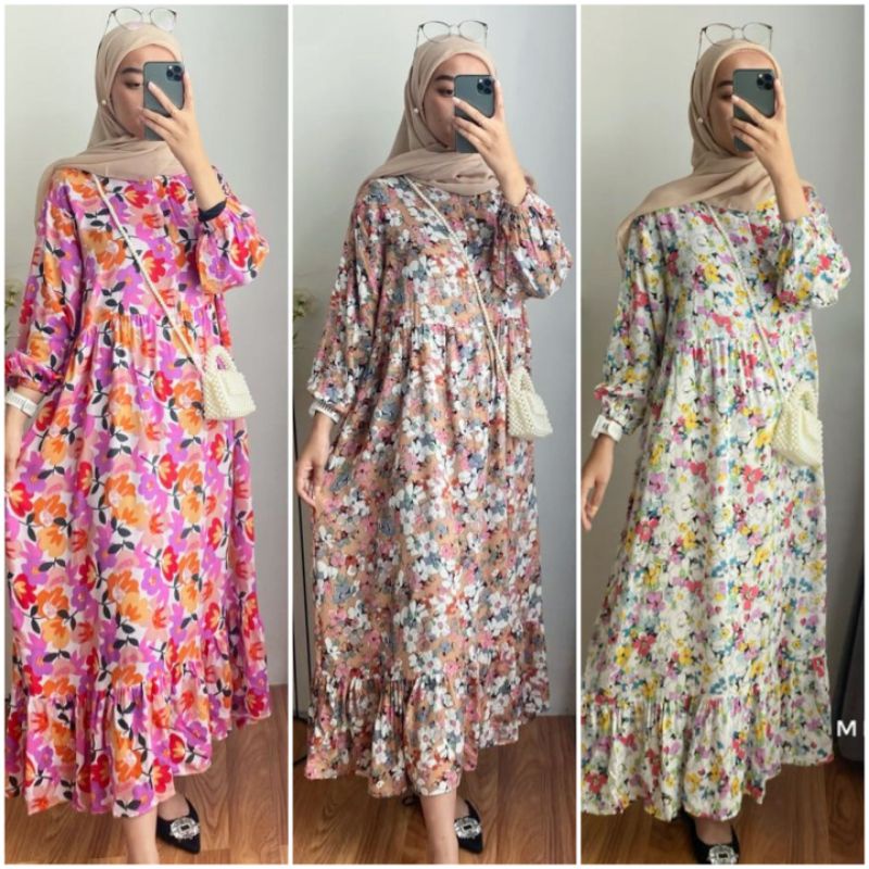 Jual Bisa Cod Melinda Midi Dress Midi Dress Floral Midi Dress Motif Bunga Bunga Dress Midi