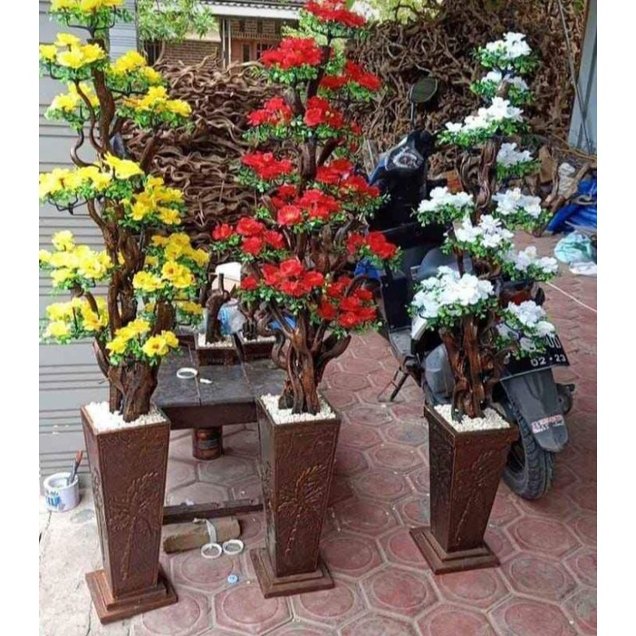 TANAMAN PAJANGAN ARTIFICIAL + POT // BUNGA HIAS SEMANGGI AKAR // BUNGA HIAS PLASTIK KAIN TIRUAN