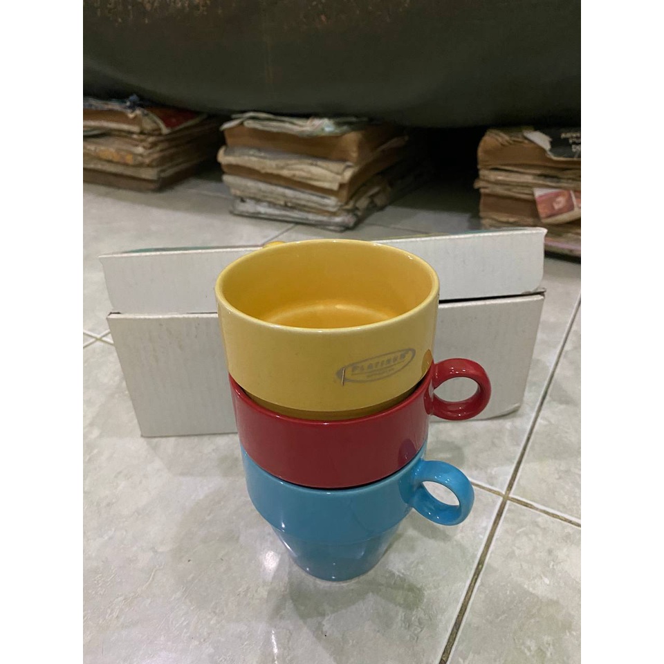 Jual stackable mug cangkir gelas Mug susun Biru Merah Kuning Tebal ...