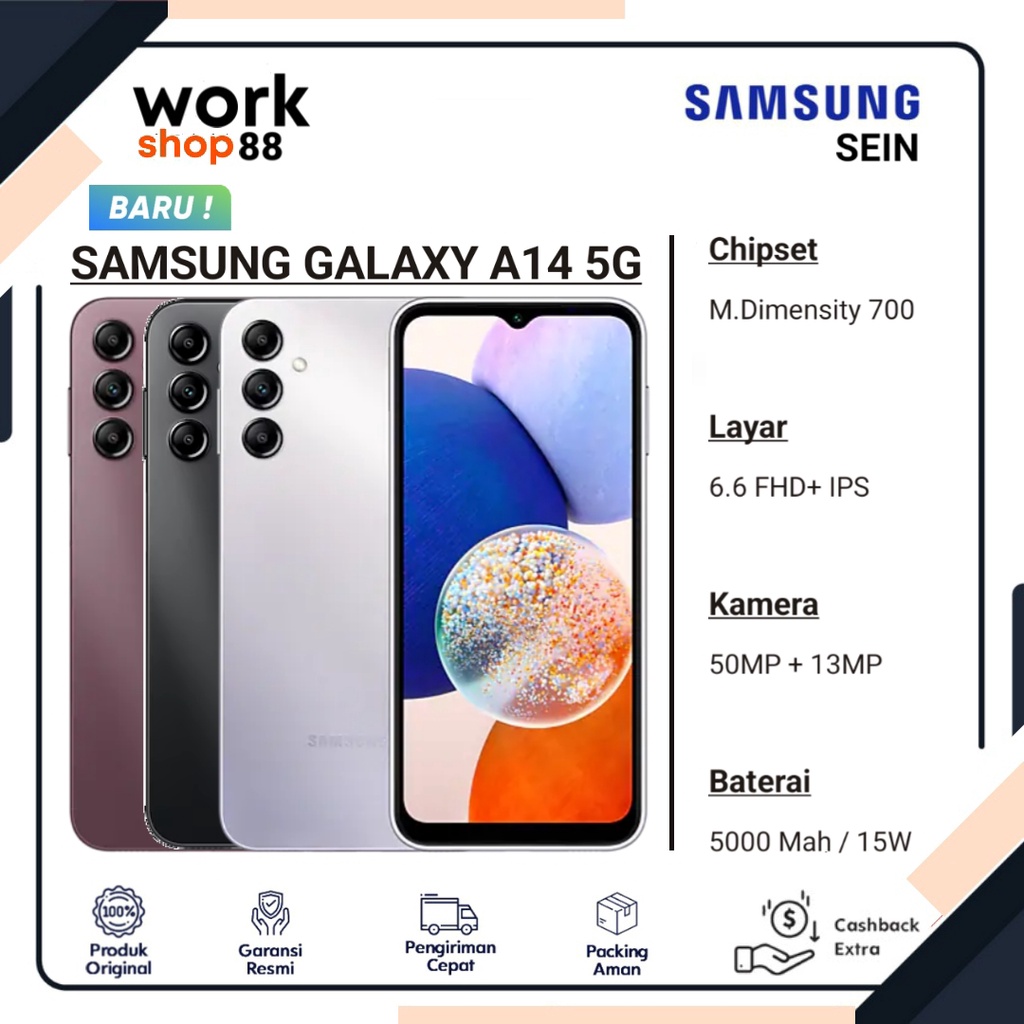 Jual Produk Baru - HP Samsung Galaxy A14 5G - [6GB + 6GB Extended Up To
