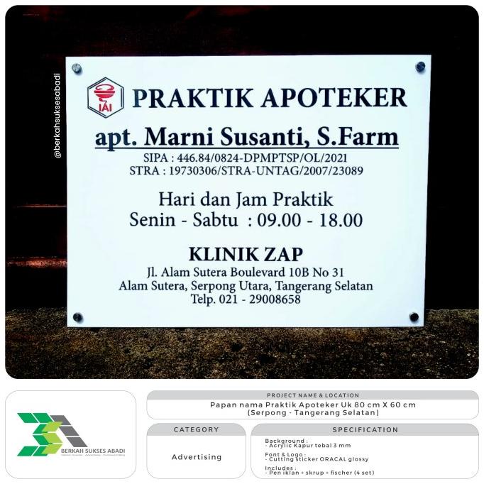 Jual Plang Nama Praktik Apoteker Papan Nama Akrilik Klinik Plang Apoteker Shopee Indonesia