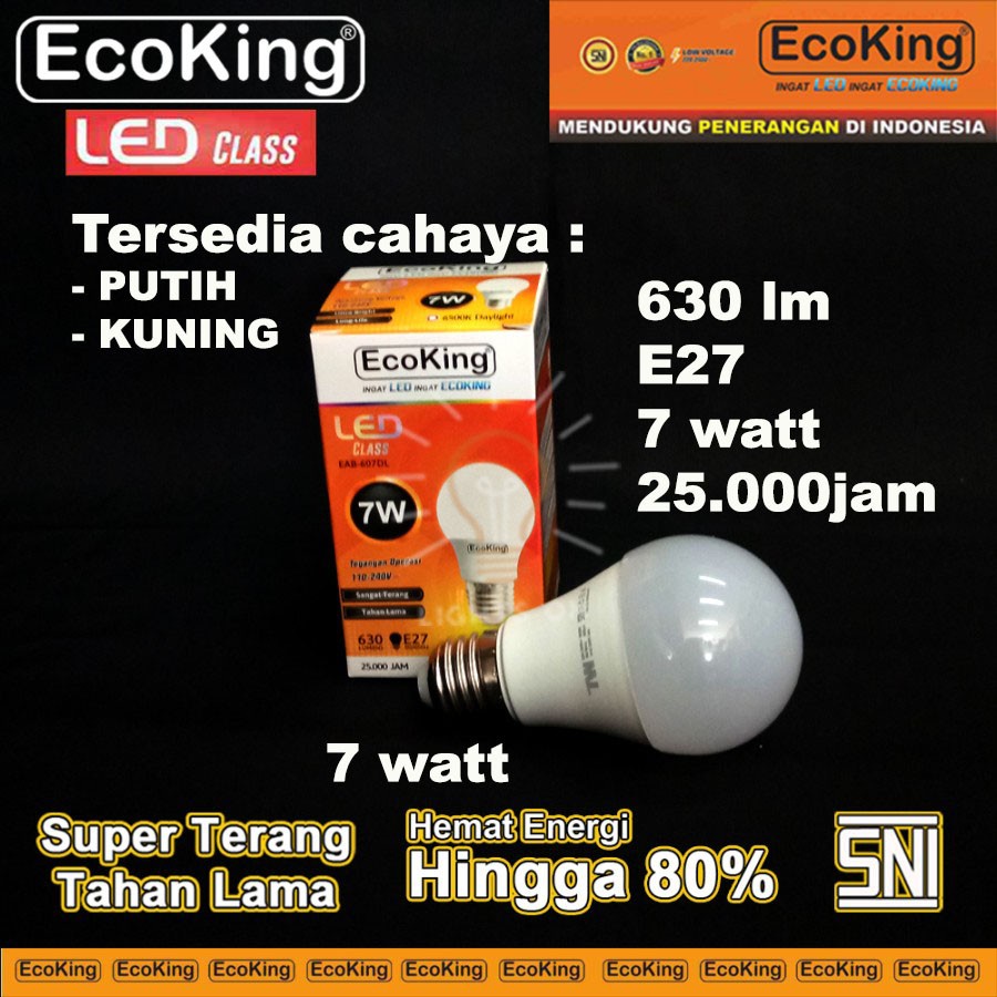 Jual ECOKING CLASS 7W LED BULB LAMPU LED CAHAYA PUTIH - KUNING GRS 1 ...