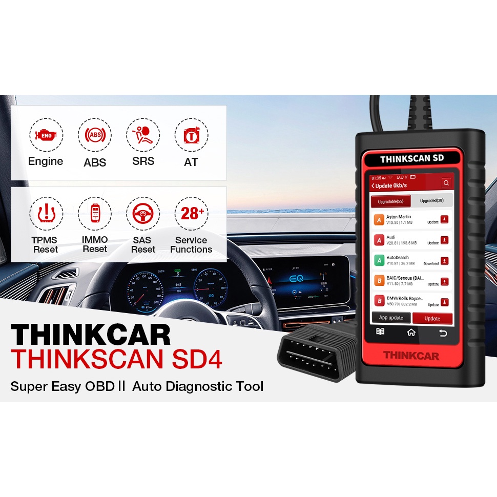Jual THINKCAR SD4 OBD2 Scanner Engine TCM ABS SRS Code Reader with 28 ...
