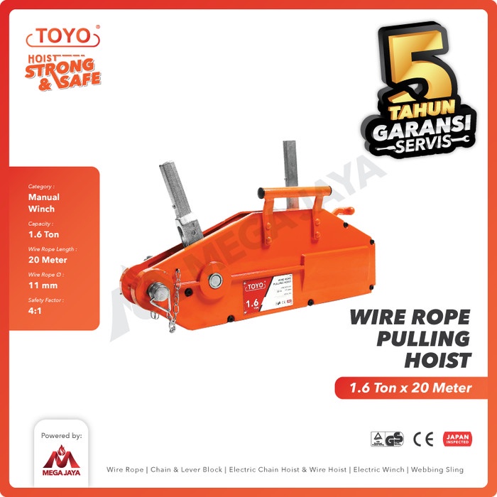 Jual Chain Wire Rope Pulling Hoist / Tirfor Toyo 1.6 Ton X 20 Meter ...