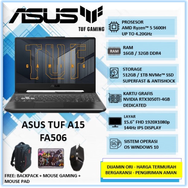 Jual Laptop Asus Tuf Gaming A15 FA506Q Amd Ryzen 5600H Ram 16GB