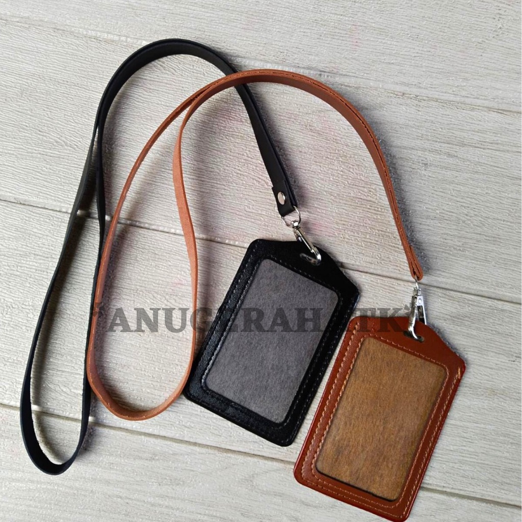 Jual Tali + Id Card holder KULIT / tempat id card Kulit Set tali Shopee Indonesia
