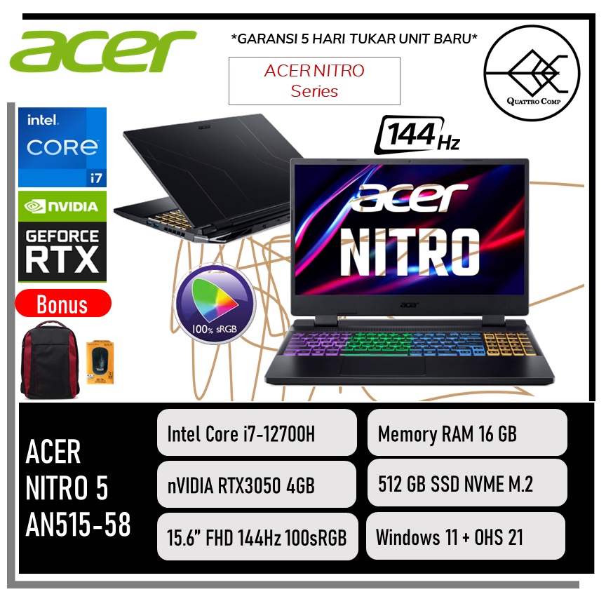 Jual Acer Nitro An Rtx Gb Core I H Gb Ssd W Ohs Fhd Hz Srgb