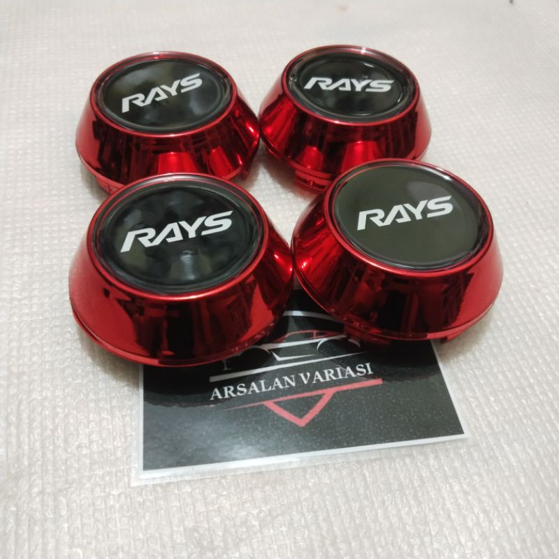 Jual dop roda tutup velg mobil variasi kerucut merah logo RAYS 6,5cm ...