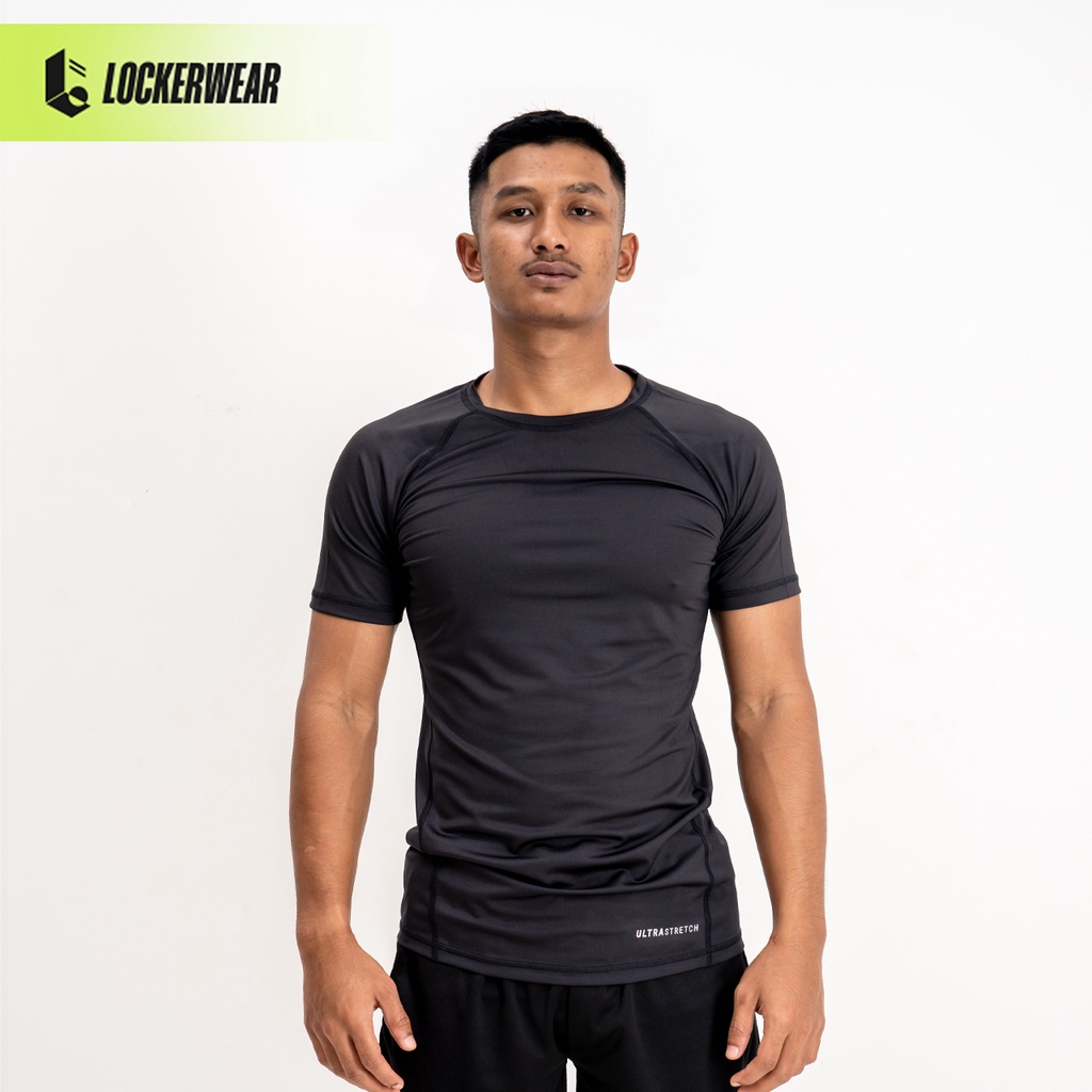 Jual Baselayer Manset Olahraga Pria Kaos Lengan Pendek Hitam Polos ...