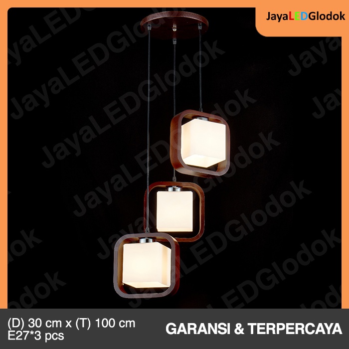 Jual Lampu Gantung Tangga Ruang Tamu Minimalis Hias Kayu Cokelat Isi 3 ...