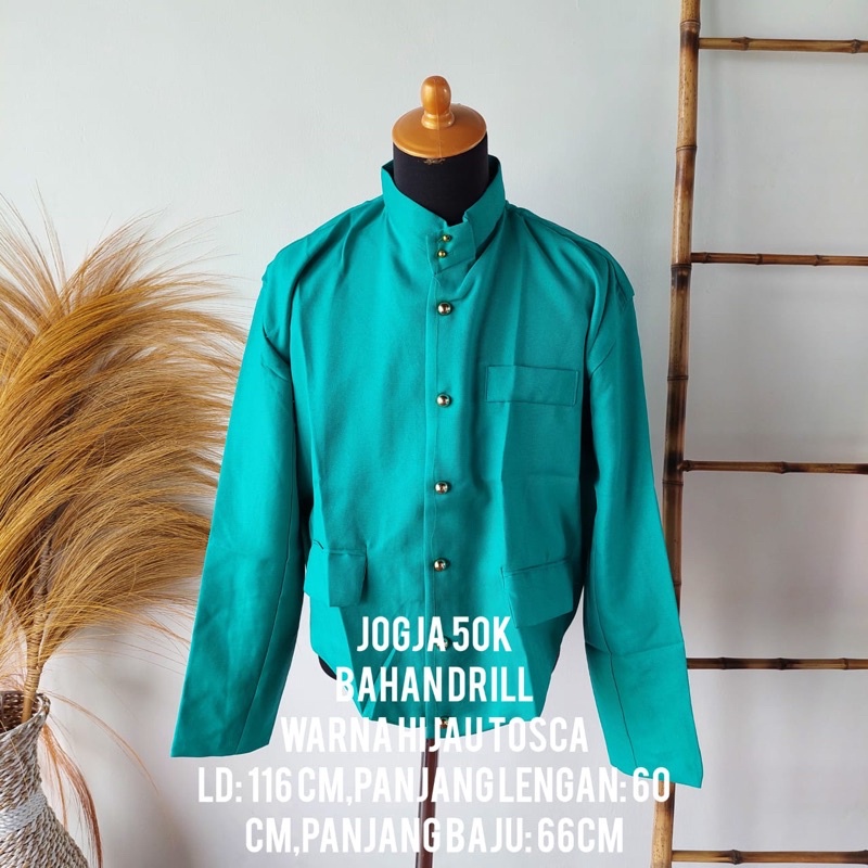 Jual beskap jogja hijau toska atasan busana adat pria model jogja bahan